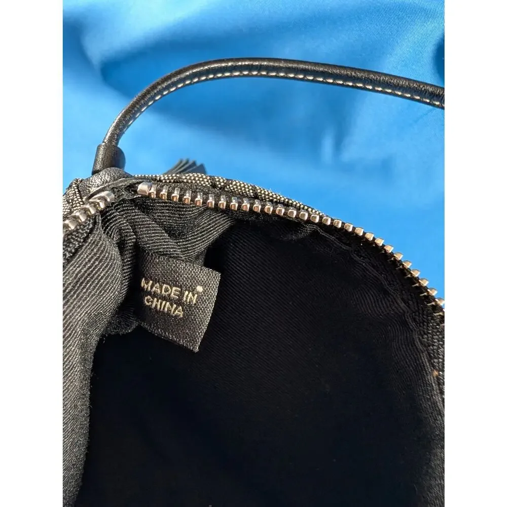 Coach Vintage Signature Kissing C Logo Mini Wristlet Black Gray Canvas Leather